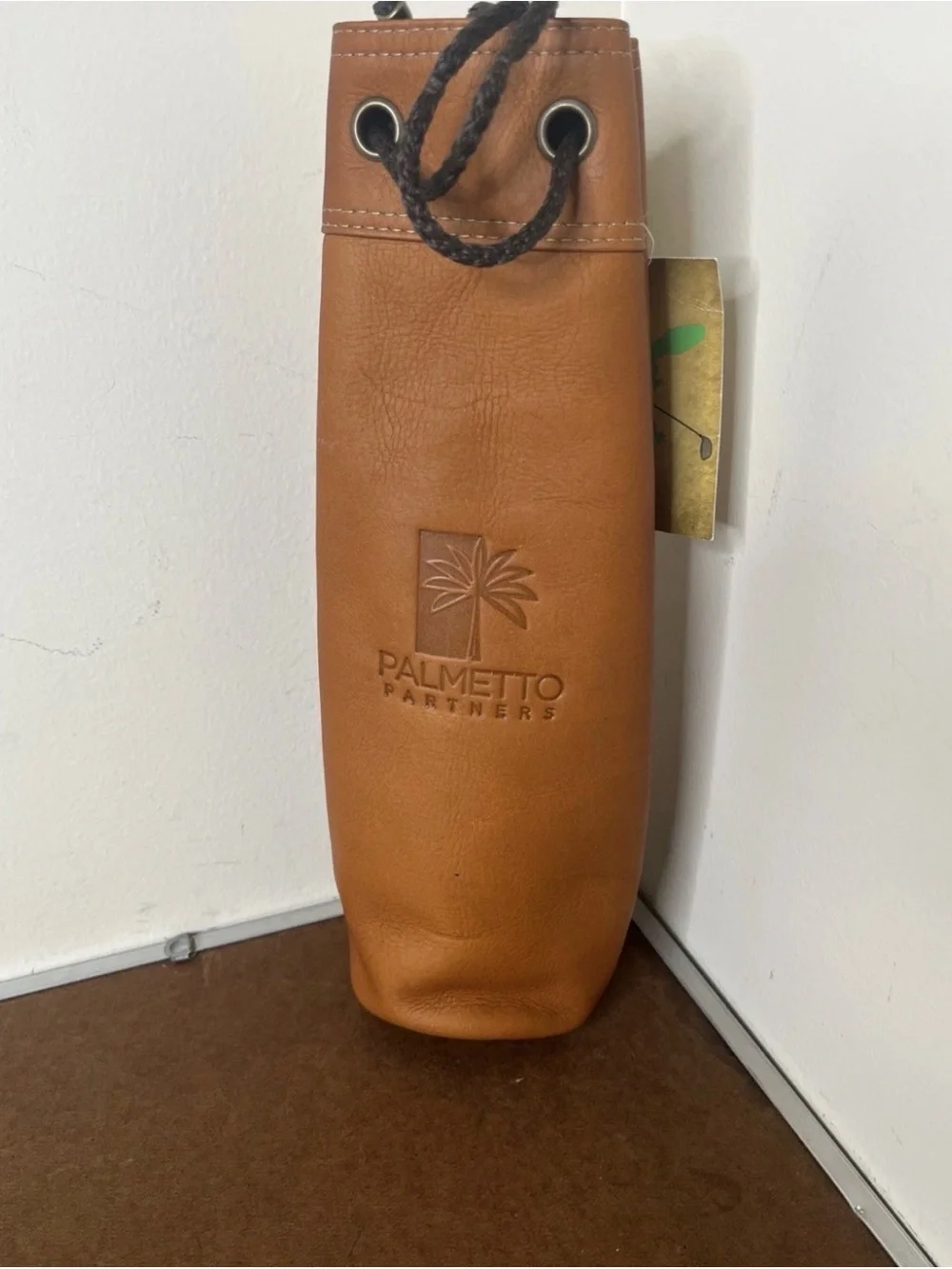 Tica Sport Tan Leather Wine Case Golf Bottle Bag Carrier Palmetto Partners Logo